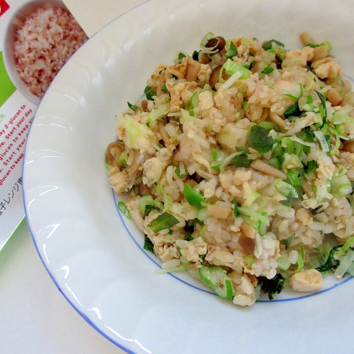 大麦生活ご飯で豆腐と春菊の混ぜご飯